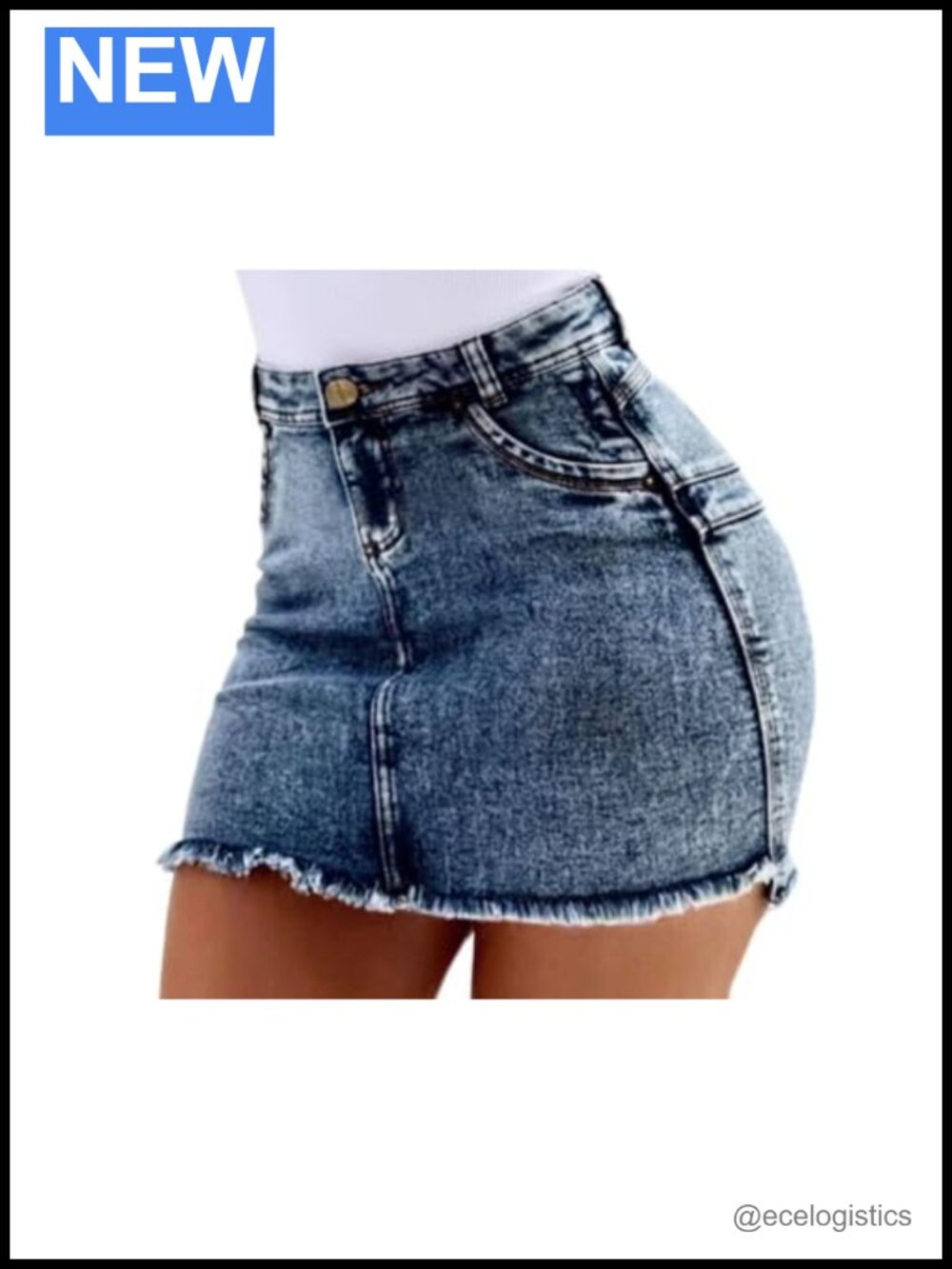 High Waisted Denim Mini Skirt Frayed Hem Cotton Blend Casual Summer